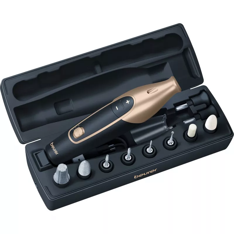 Aparelho de cuidado das unhas Beurer MP 84 Special Edition dourado — conjunto elétrico de manicure/pedicure, compacto para uso doméstico