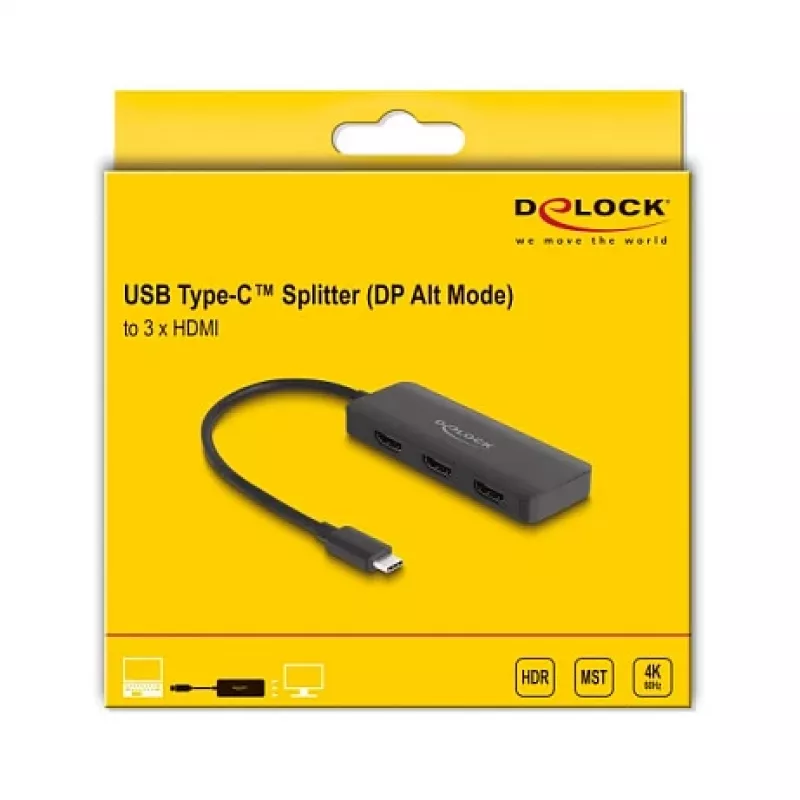Splitter USB Type-C DeLOCK DP Alt Mode para 3 x HDMI MST 4K 60 Hz