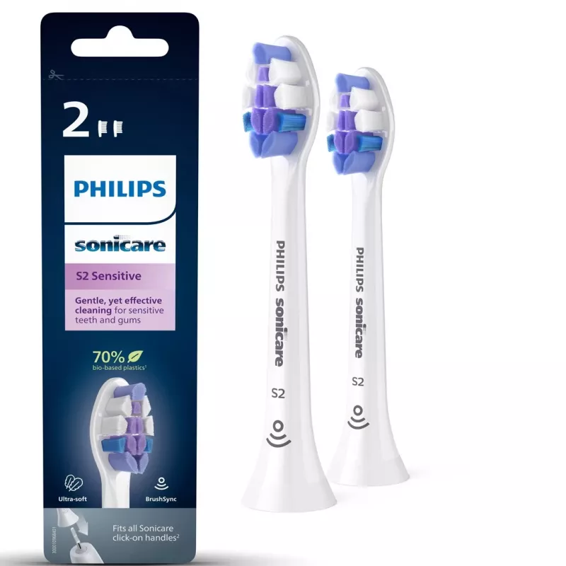 Cabeças de escova de dentes elétrica sónica substituíveis ultra macias Philips S2 Sensitive HX6052/10
