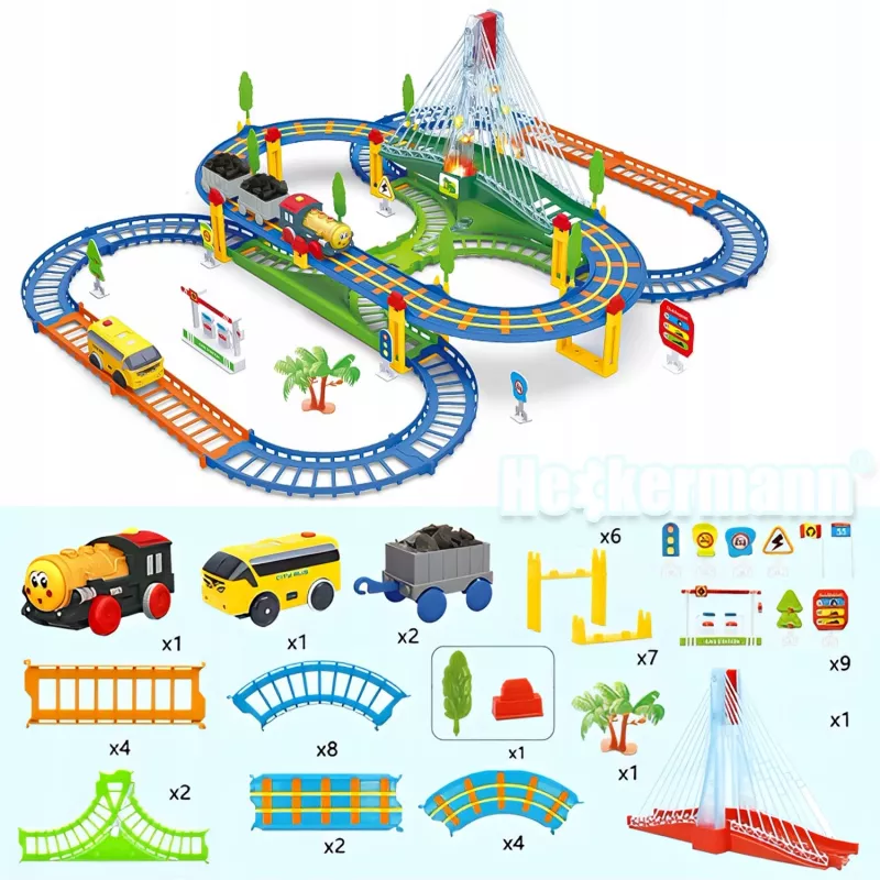 Comboio elétrico Track King Extralink Kids com locomotiva e carro a pilhas
