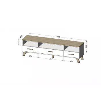 Suporte de TV Cama LOTTA 180cm branco + carvalho sonoma