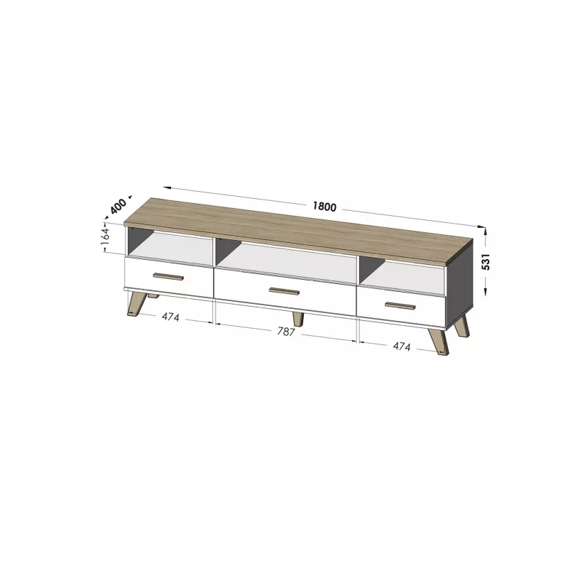 Suporte de TV Cama LOTTA 180cm branco + carvalho sonoma