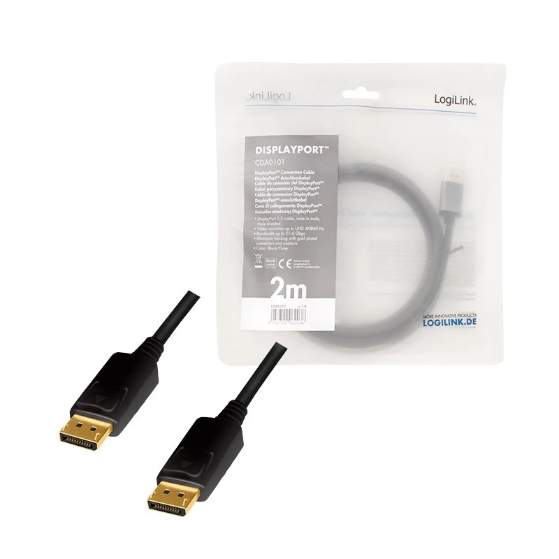 Cabo DisplayPort LogiLink CDA0101 2 m preto cinzento