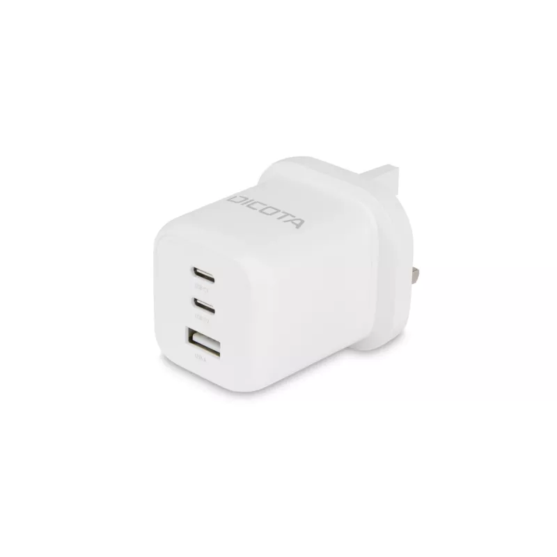 Fonte de alimentação Dicota - compacta, GaN - 65 Watt - 5 A - PD 3.0 - 3 portas de saída (2 x USB-C, USB)