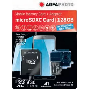 Cartão de memória MicroSDXC AgfaPhoto 128 GB UHS-I Classe 10 U1 V10