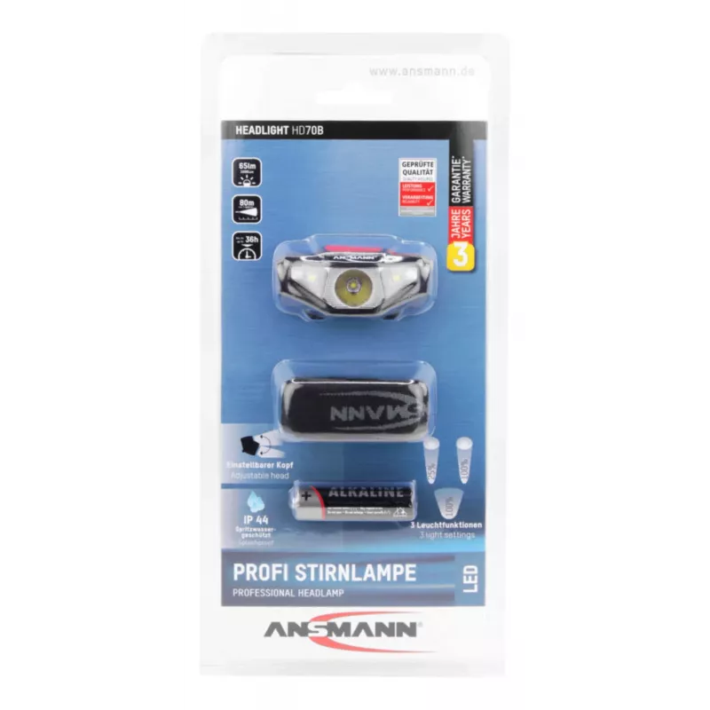 Ansmann HD70B - lanterna de cabeça - preto - acrilonitrilo-butadieno-estireno (ABS) - plástico - IP44 - LED - 1 lanterna