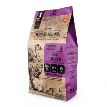 Ração seca para cães wiejskazagroda peru com maçã, receita de peru, alimento completo para cães adultos, 2 kg, sem cereais