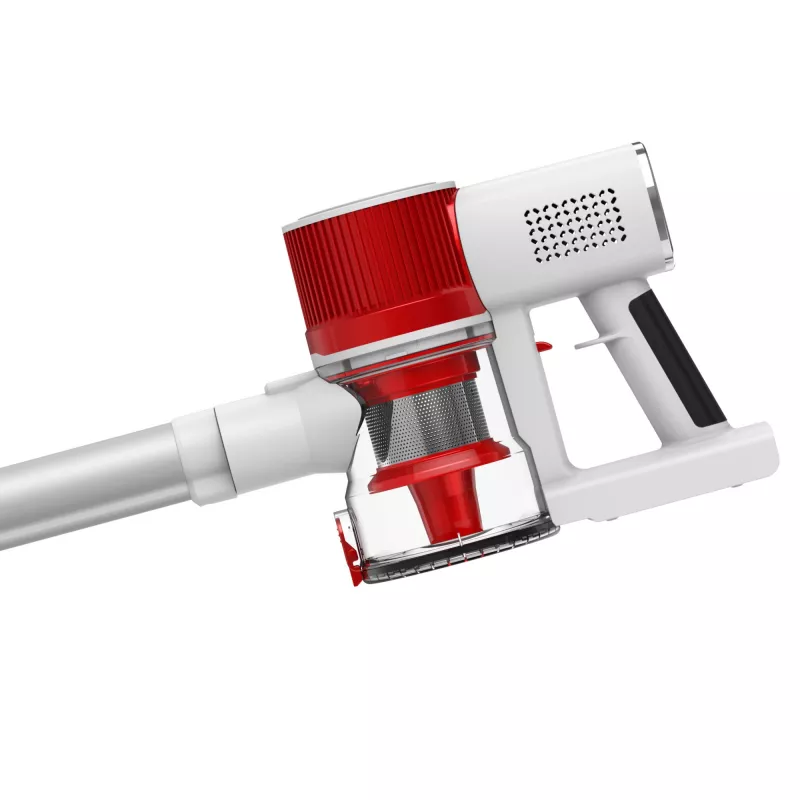 Aspirador com bateria Adler AD 7051 — 300 W máx., bateria 22,2 V, 0,6 L sem saco, tubo de aço inoxidável, EPA F8, luz LED, branco/vermelho