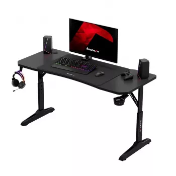 Secretária gaming huzaro Hero 3.6 — retangular 1400×600 mm, altura ajustável 560–790 mm, preto, pernas em H, tampo de 15 mm