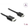 Cabo HDMI DELOCK 81687 — 1 m, HDMI tipo A (ficha macho) para HDMI tipo C (Mini, ficha macho), 48 Gbit/s, até 7680×4320, contactos banhados a ouro, preto