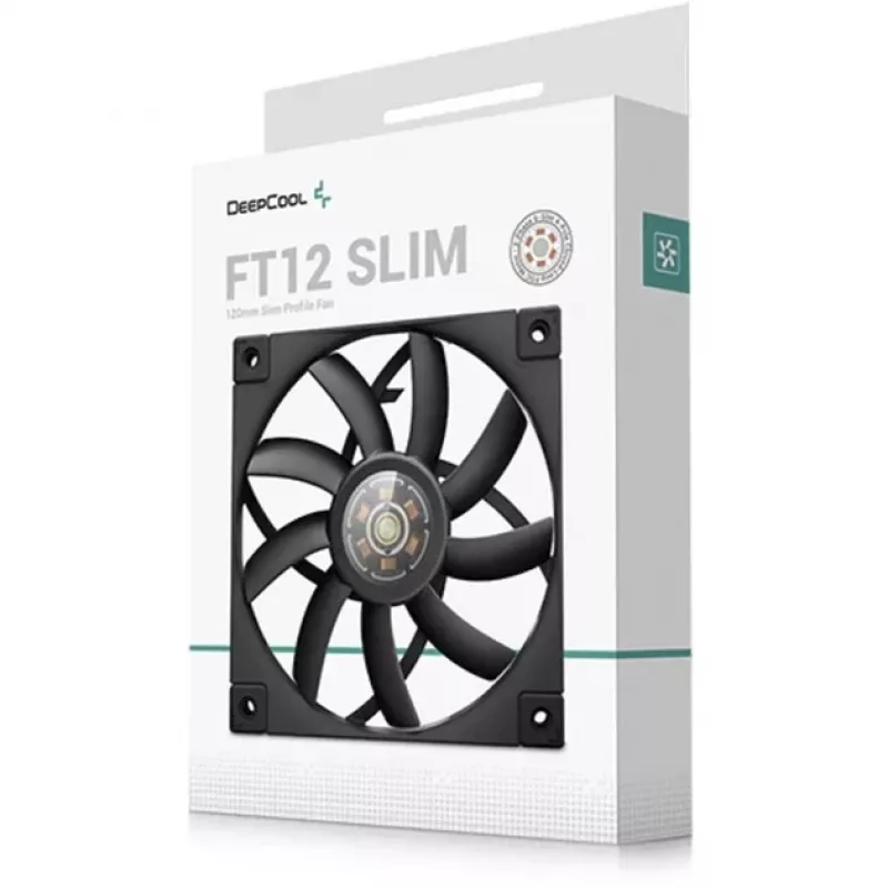 Ventoinha de caixa PWM slim de 120 mm DeepCool FT12 slim – preta, design low-profile, controlo PWM