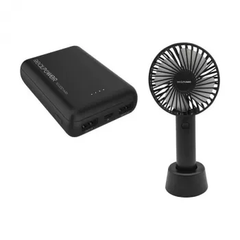 Ventilador portátil e powerbank RealPower PB-10000 mini HD 10000mAh — conjunto móvel