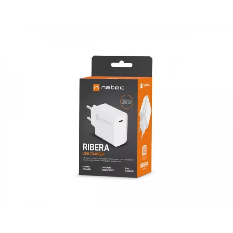 Carregador rápido USB-C para interiores NATEC RIBERA 12V 20W Quick Charge 3.0 branco