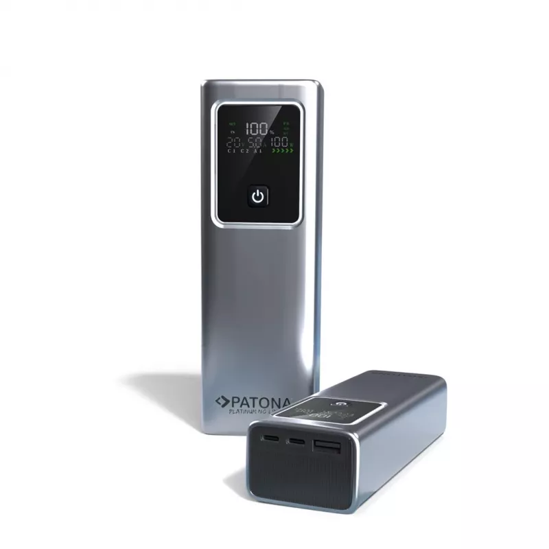 Powerbank PATONA Platinum Luxury One PD100 | 20000mAh | PD 100W | USB-C + USB-A prateado, preto