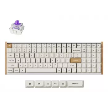 Teclado mecânico Keychron K4 HE 96% QWERTY — USB, RF Wireless e Bluetooth, 100 teclas, RGB, branco/madeira