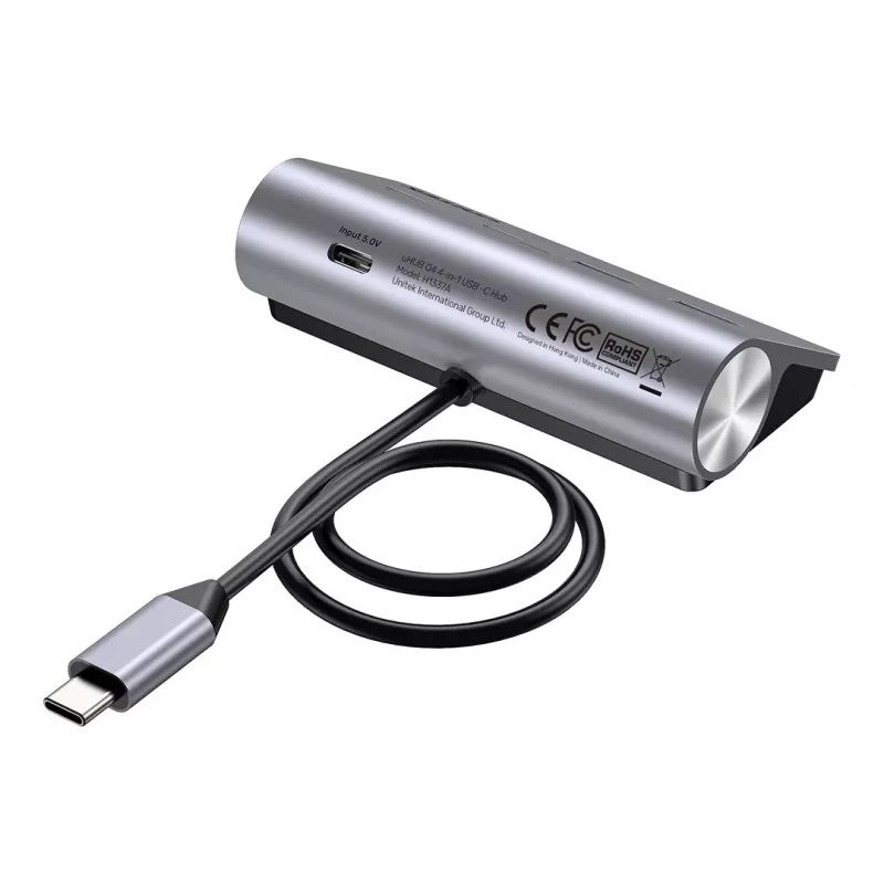 Hub USB Unitek H1337AGY01 – 4 portas (2×USB-C, 2×USB-A), até 5 Gbit/s por porta, alumínio, prateado