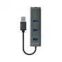 Hub USB-A SAVIO com RJ-45 Gigabit Ethernet AK-57 — 3× USB-A + RJ-45, USB 3.2 Gen 1 Micro‑B host, 5 Gbit/s, 4 portas, cinzento