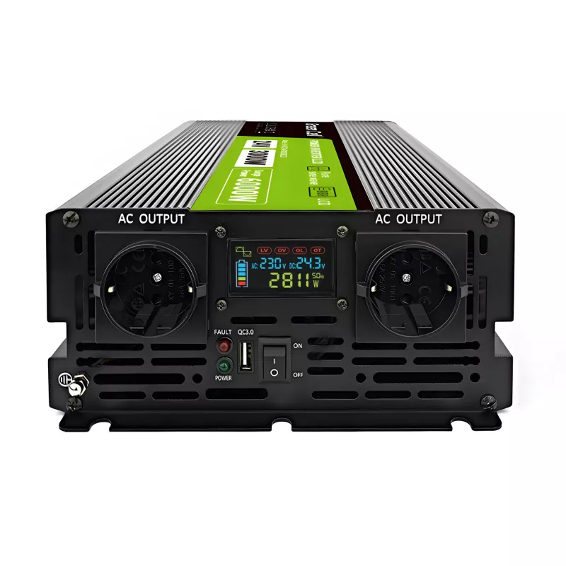 Inversor automóvel Green Cell INVGC24P3000LCD 24V 3000W onda sinusoidal pura, 230V 50Hz, LCD, tipo F
