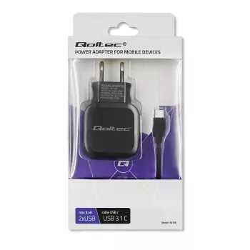 Carregador Qoltec 50188 para dispositivos móveis portátil, smartphone, smartwatch, tablet, telefone, universal preto AC, DC interior
