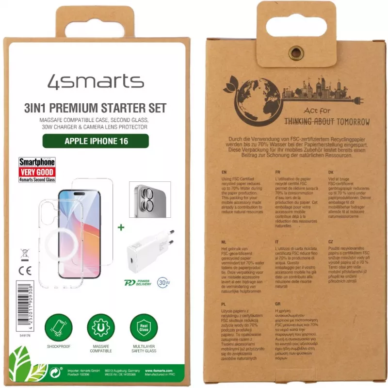 4smarts 3in1 Premium Starter Set Kit de iniciação para telemóvel Transparente Branco