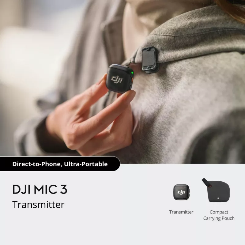 Transmissor bodypack sem fios DJI MIC 3 – transmissor de microfone portátil compacto, preto/cinzento