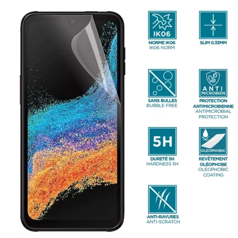 Película protetora de ecrã transparente Mobilis 036271 Samsung Galaxy Xcover 6 Pro antibacteriana pó resistente a riscos resistente a choques