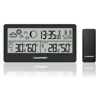 Estação meteorológica BLAUPUNKT WS20BK — visor de temperatura e humidade interior/exterior, preto, 1 sensor, LCD, a pilhas
