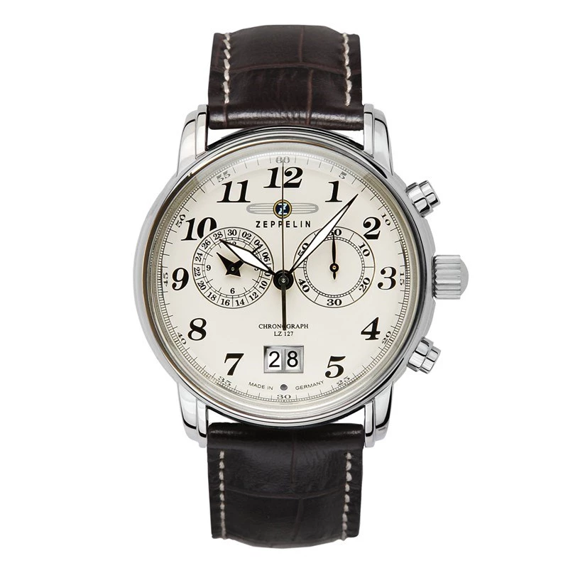 Relógio de pulso Zeppelin 7684-5 — relógio de quartzo para homem, caixa em aço inoxidável, 40 mm de diâmetro, 11 mm de altura, prateado