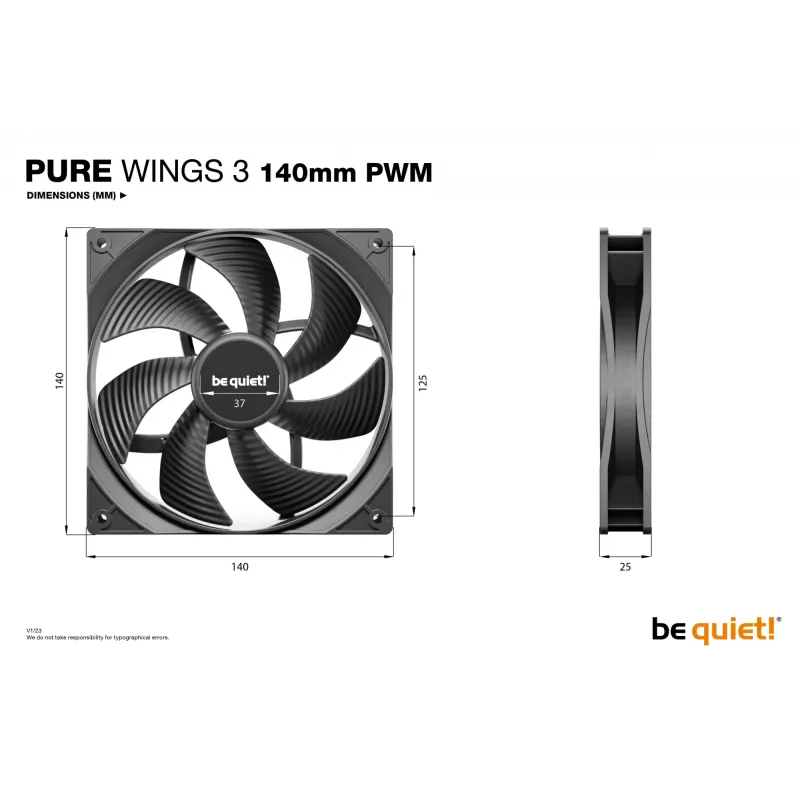 be quiet! Pure Wings 3 140mm Ventoinha de caixa para computador 14 cm Preto 1 unid.