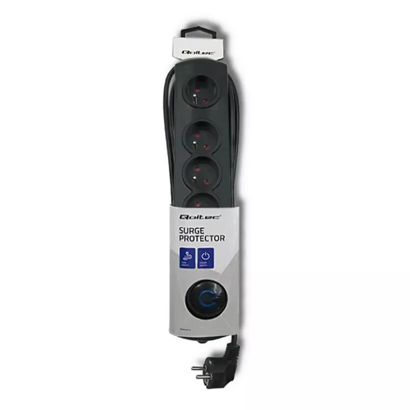 Proteção contra sobretensões Qoltec 50269 preto 5 tomadas AC 230V