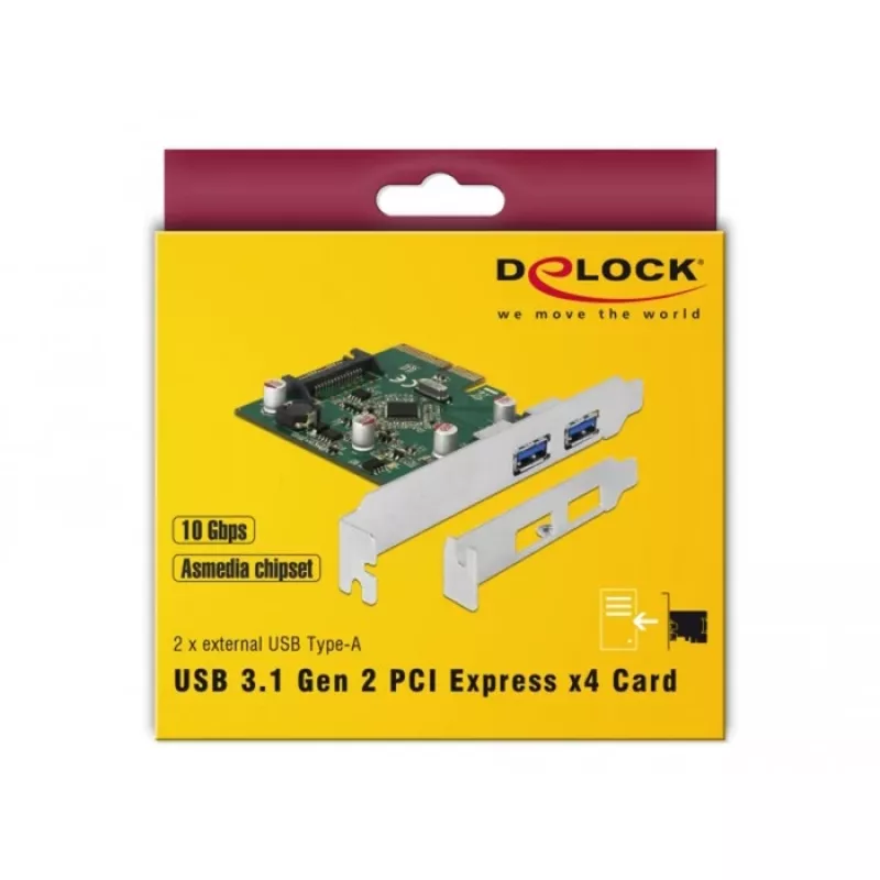 Placa Delock PCI Express x4 para 2 conectores USB 3.1 Gen 2 Type-A externos (90298)