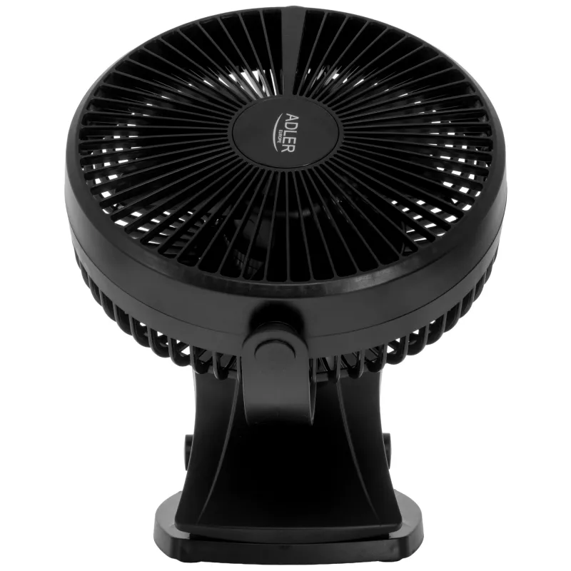 Ventilador de mesa com clipe recarregável Adler | AD 7342 | Ventilador de mesa | Preto | Diâmetro 15,5 cm | Número de velocidades 3 | Oscilação | 5 W