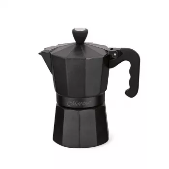 Cafeteira moka Maestro MR-1666-3-Preto, máquina de café manual em alumínio para 3 chávenas, 150 ml, preto