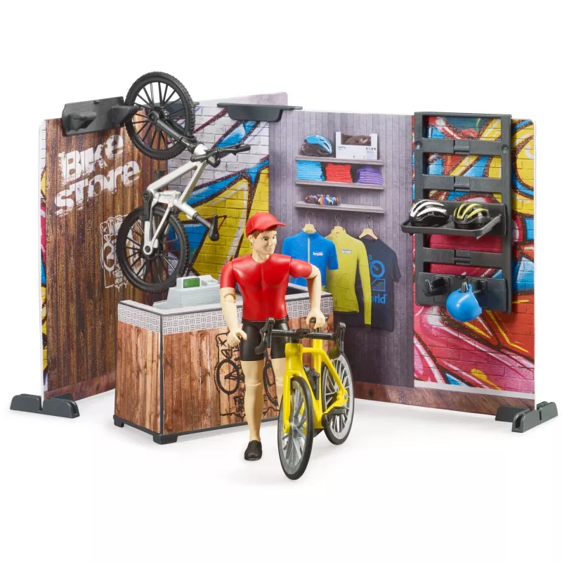 Oficina de bicicletas de brinquedo BRUDER 63120 conjunto de brincar com oficina e acessórios