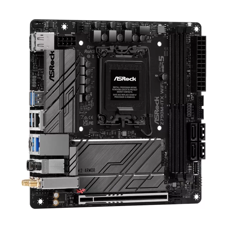 Placa-mãe ASRock Z790M-ITX WiFi — Intel Z790, LGA 1700, mini ITX, DDR5, 2x DIMM, 64GB, 2.5Gb LAN, Wi-Fi 6E