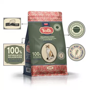 FOLK pato da Grande Polónia com maçãs, codorniz e arenque - comida seca para gatos - 1,6 kg