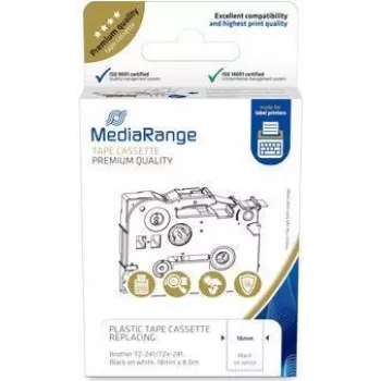 Cassete de fita plástica MediaRange Brother TZ-241 18 mm 8 m preto sobre branco