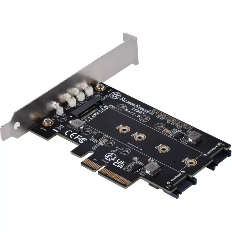 Placa adaptadora Silverstone SST-ECM27 M.2/SATA, PCIe 4.0, 1x M-Key, 2x SATA 6G - Low Profile