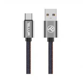 Cabo de dados USB Tellur USB para Type-C 1 m denim, cabo entrelaçado de 1 m para carregar e transferir dados