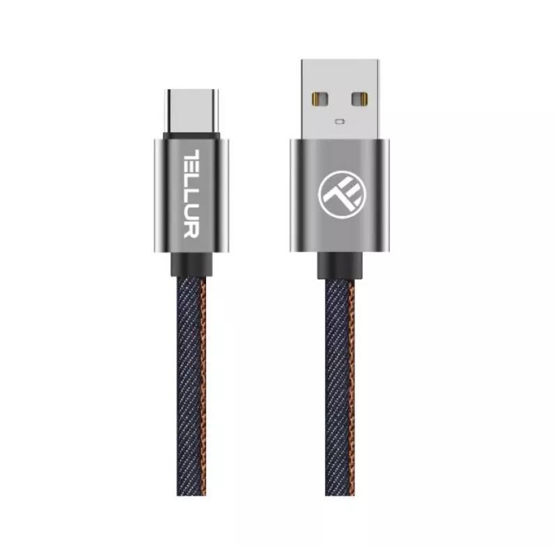 Cabo de dados USB Tellur USB para Type-C 1 m denim, cabo entrelaçado de 1 m para carregar e transferir dados