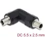 Adaptador de ficha oca DC DELOCK 5,5 x 2,5 mm fêmea para fêmea com bainha roscada, 90° angular, preto