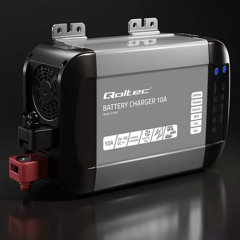Qoltec 51952 carregador inteligente Monolith para baterias LiFePO4/AGM/GEL/SLA, 10 A, 24 V