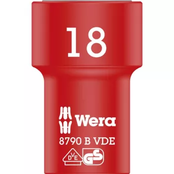 Chave de caixa Zyklop VDE, 18mm, 3/8 vermelho/amarelo, isolada até 1.000 Volt