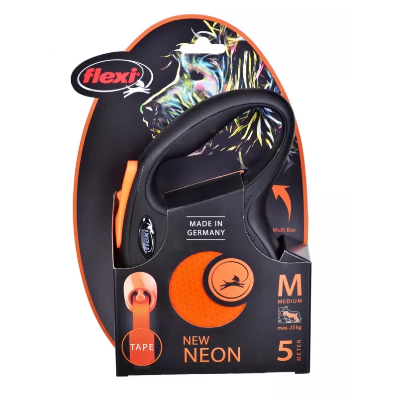 FLEXI new Neon M - trela automática para cães - 5 m