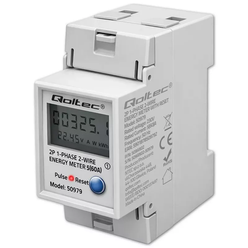 Contador de energia QOLTEC monofásico calha DIN 230V (MPN 50979)