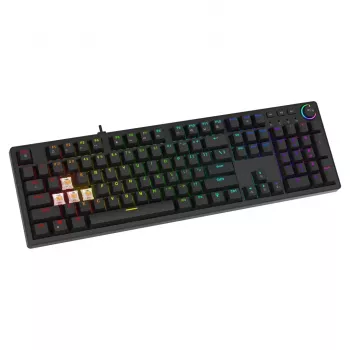 Teclado gaming SAVIO STYX BROWN – mecânico Outemu Brown, QZERTY US International, RGB, USB, Full-Size 104 teclas, preto