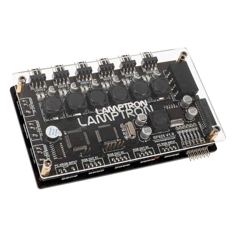 Controlador de ventoinhas e ARGB Lamptron LAMP-RF625B, preto – controlo sem fios para ventoinhas de PC e LEDs RGB