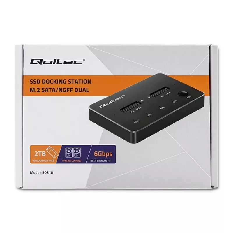 Estação de acoplagem Qoltec 50310 para 2x SSD M.2 SATA NGFF USB Type-C