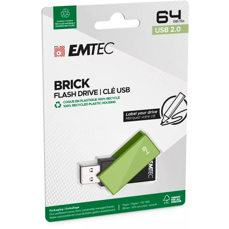 Pen USB Emtec C350 Brick 64 GB USB Type-A preto verde