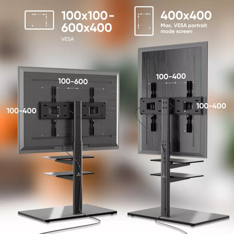 Base de TV ONKRON TS5550-B para 32–65 polegadas (81,3–165,1 cm), carga máx. 30 kg, VESA 100x100–600x400, altura 880–1080 mm, orientável ±25°